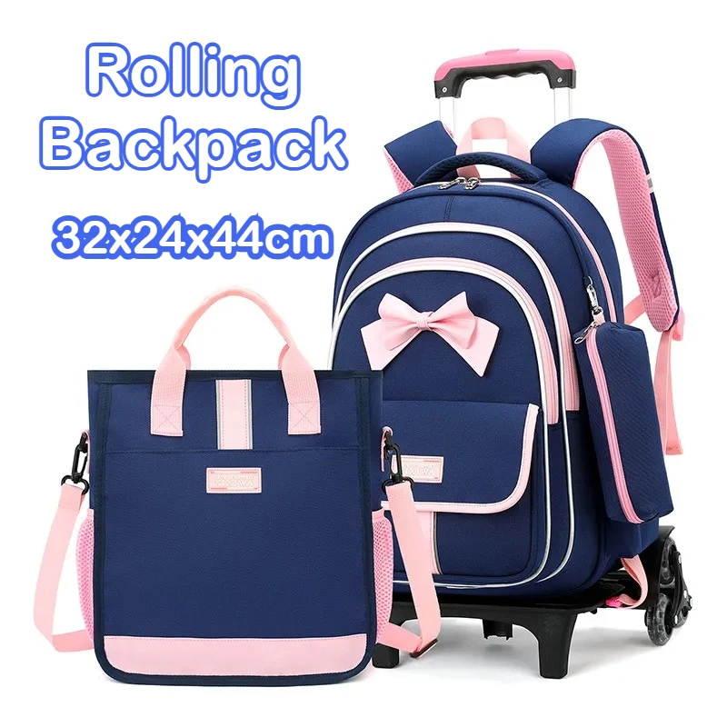 Kids Rolling Backpack with Wheels, 3-Piece Trolley School Bag Set for Boys & Girls, Carry-On Luggage Bookbag with Shoulder Bag