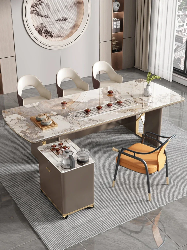 Rock board tea table and chair combination, large desk, office, tea brewing, integrated balcony, Kung Fu tea table