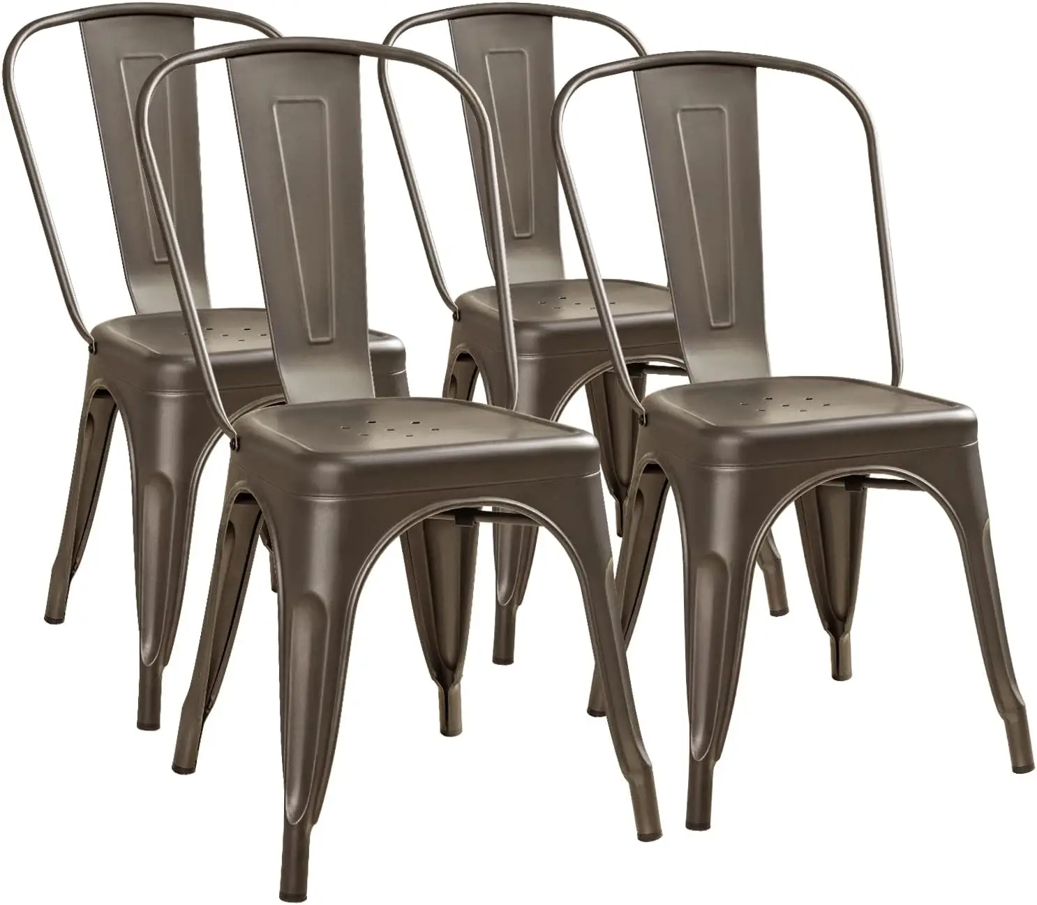 

Metal Dining Chair Indoor Outdoor Use Stackable Classic Trattoria Chair Chic Dining Bistro Cafe Side Metal Chairs Set of 4 (Gun)