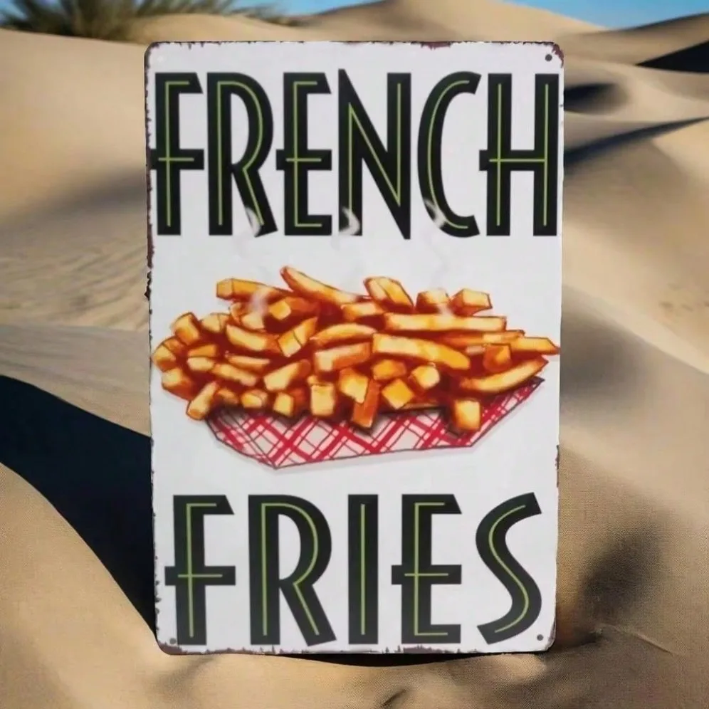 

Vintage "Fresh French Fries" Round Metal Tin Sign Retro Kitchen Wall Art for Home Restaurant Decor