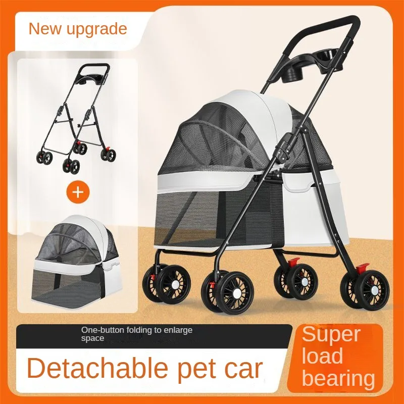 Small Animal Carrier, Outdoor Foldable Pet Trolley with 4 Wheels, Multifunctional Breathable Pet Stroller, Dog and Cat Cart