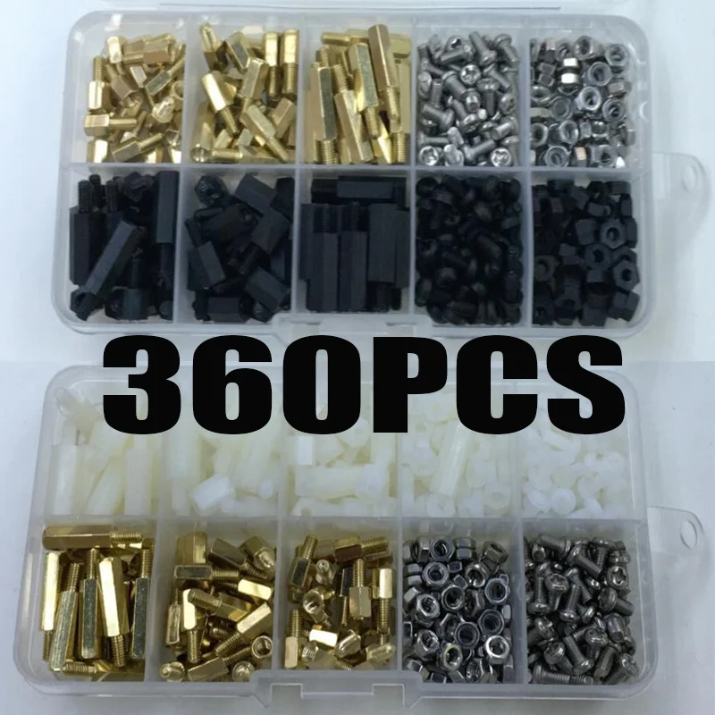 

360pcs M3 Black Nylon Hexagon Single Pass Stud and M3 Single Pass Copper Post Combination Copper Pillar Combination