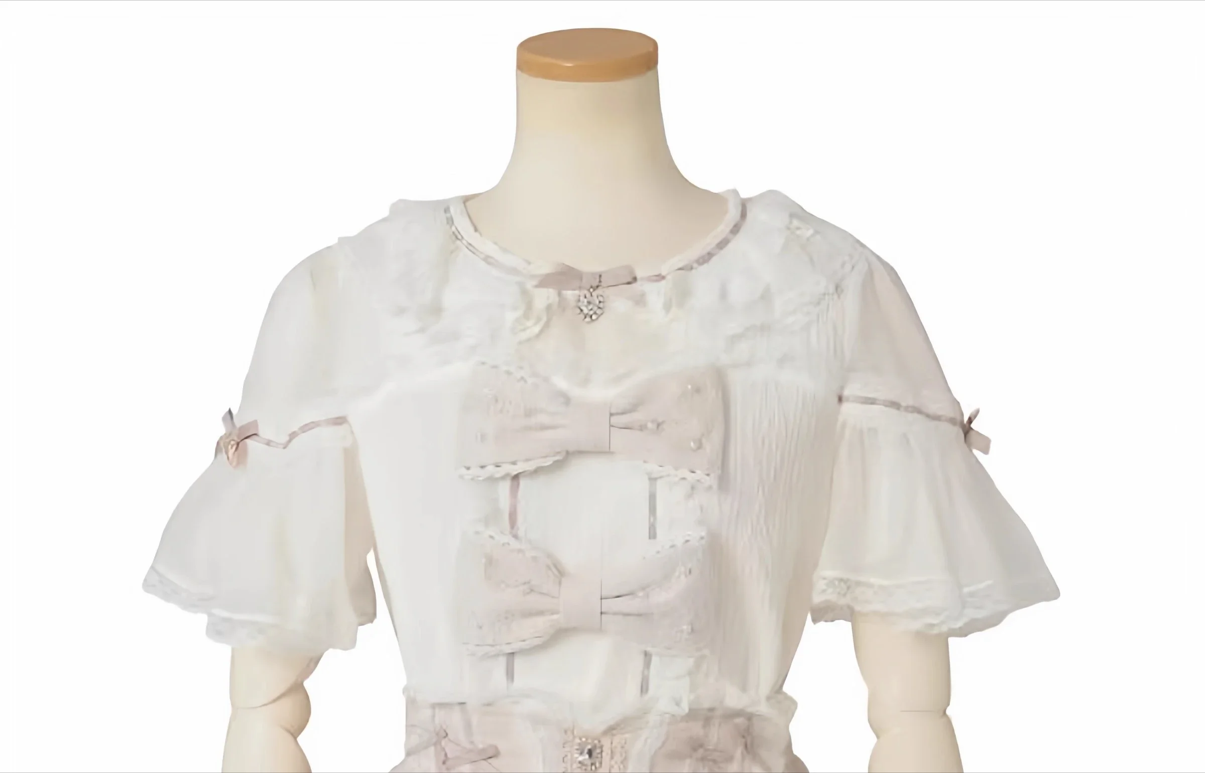 

Japanese Style Liz Cute Diamond Button Bowknot Pearl Beaded Round Neck Shirt Summer Sweet Girls Versatile Short Sleeve Tops