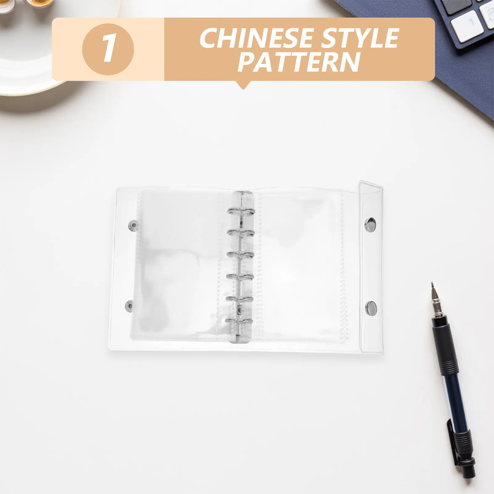 1Set A7 Planner Binder Mini Clear PVC Cover Refillable Round Ring Loose Leaf Notebook Snap Button Closure Pocket Organizer