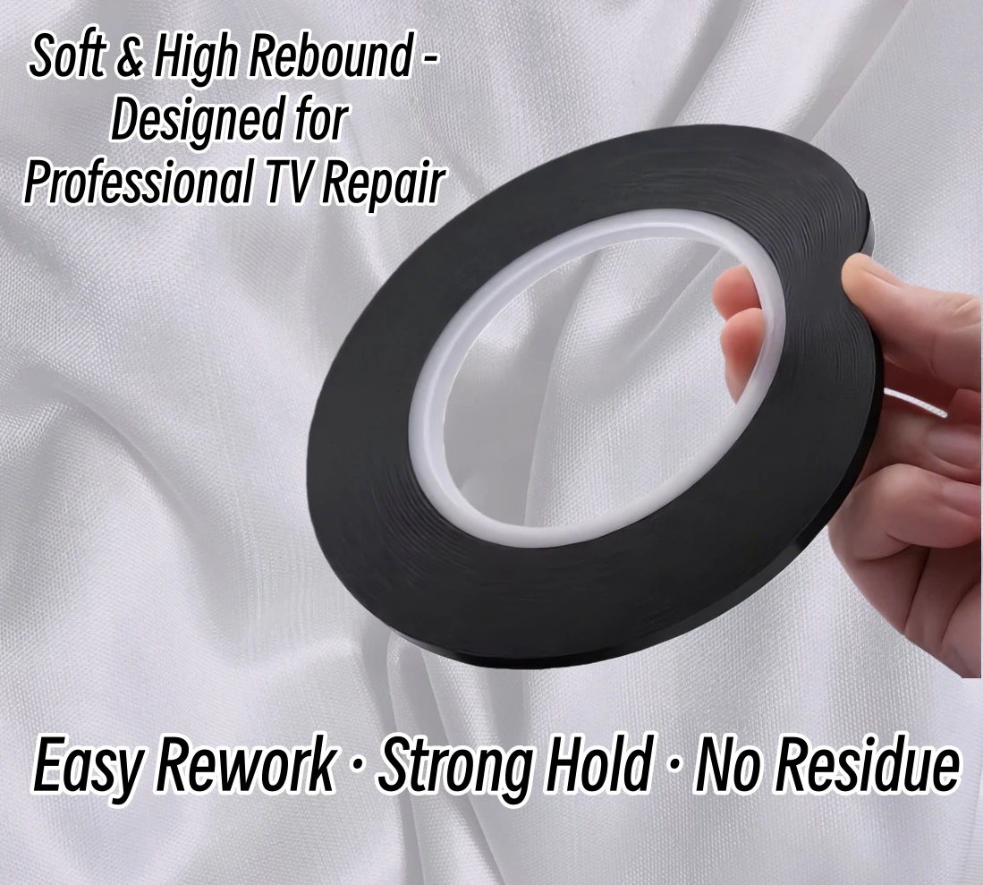 Double Sided Foam Tape for TV Repair | Frameless TVs LCD LED Screen Panel Fixing | Black Strong Adhesive No Residue | 3–6mm 10M