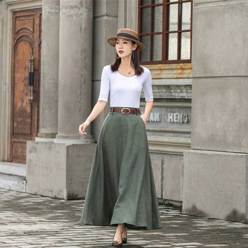 Stretch Linen A-Line Skirt – Soft, Comfortable & Slimming Maxi Skirt. A Versatile Long Skirt that Flatters Your Figure.