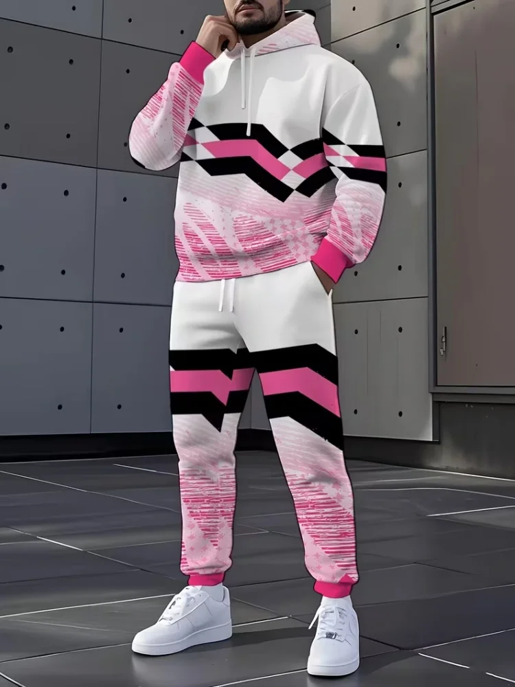 

Men's 2 Piece Tracksuit Pink Gradient Print Hoodie Jogger Pants Set Drawstring Hooded Sweatshirt Athletic Streetwear Sweatsuit
