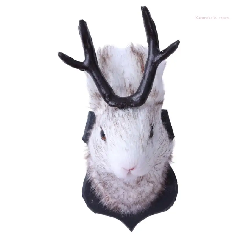 

Antlers Rabbit Head Statue Home Decorations Animal Taxidermy Sculpture Figurines Deer Horn Rabbit Wall Hook