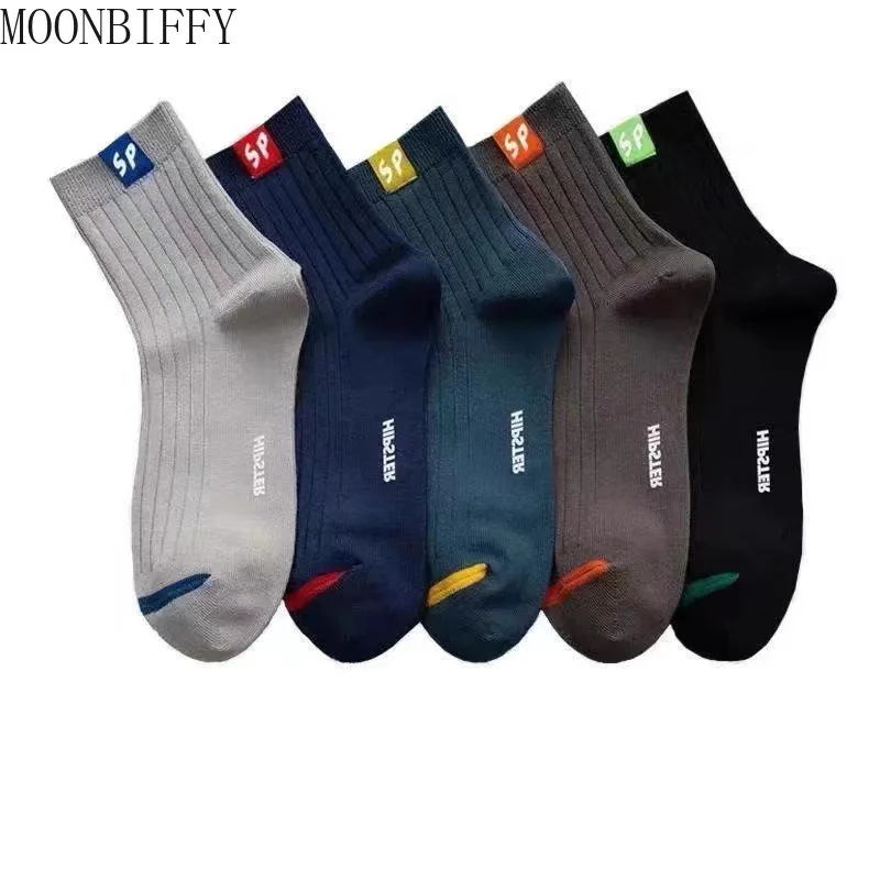 5 Pairs Mid-Calf Socks Warm Socks Long Sweat-Absorbing Breathable Socks Trendy Versatile Fall and Winter Sports Sock