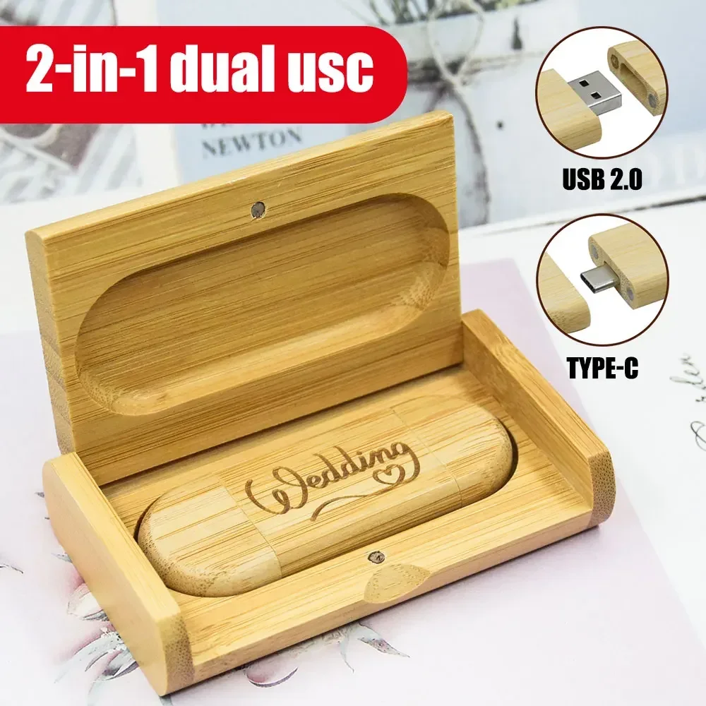 USB Flash Drive TYPE-C 2 in 1 Memory Stick 2.0 Wooden/Bamboo Pendrive 4GB 8GB 16GB 32GB 64GB 128GB Free Logo Wedding Gift