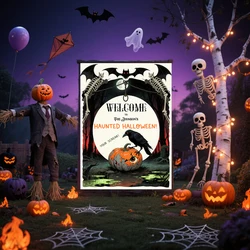 Custom Halloween Welcome Sign - Personalized Name Poster - Witch Ghost Pumpkin Decorr - Porch Party Hanging Art-Spooky Home Dec