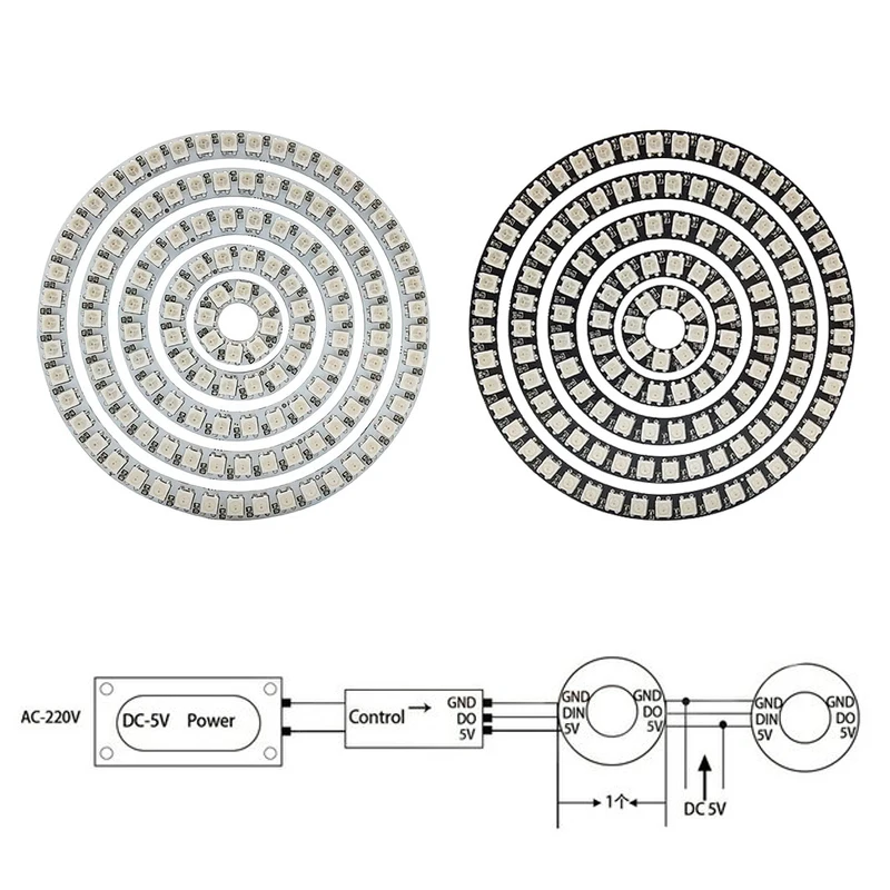 Pełny zestaw LED Pixel Ring USB 5V do DC Wire + WS2812B 8 16 24 35 45 LEDs Individul AddressabIe ModuIe SP110E kontroler Bluetooth