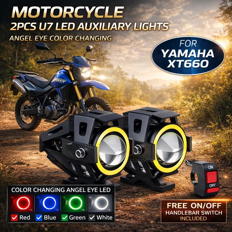 Waterproof Motorcycle LED Headlight 3000LMW U7 Motorbike LED Driving Fog Spot Light with Switch For YAMAHA XT660 X R Z XT660X