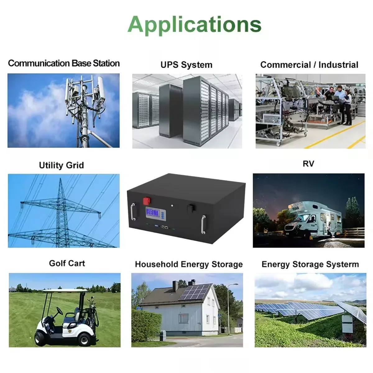 스마트 48V 200Ah 100Ah BMS 10kWh/5kWh 파워 스테이션 20kW 충전식 랙 배터리 51.2V LiFePO4 300Ah 12V 스택형