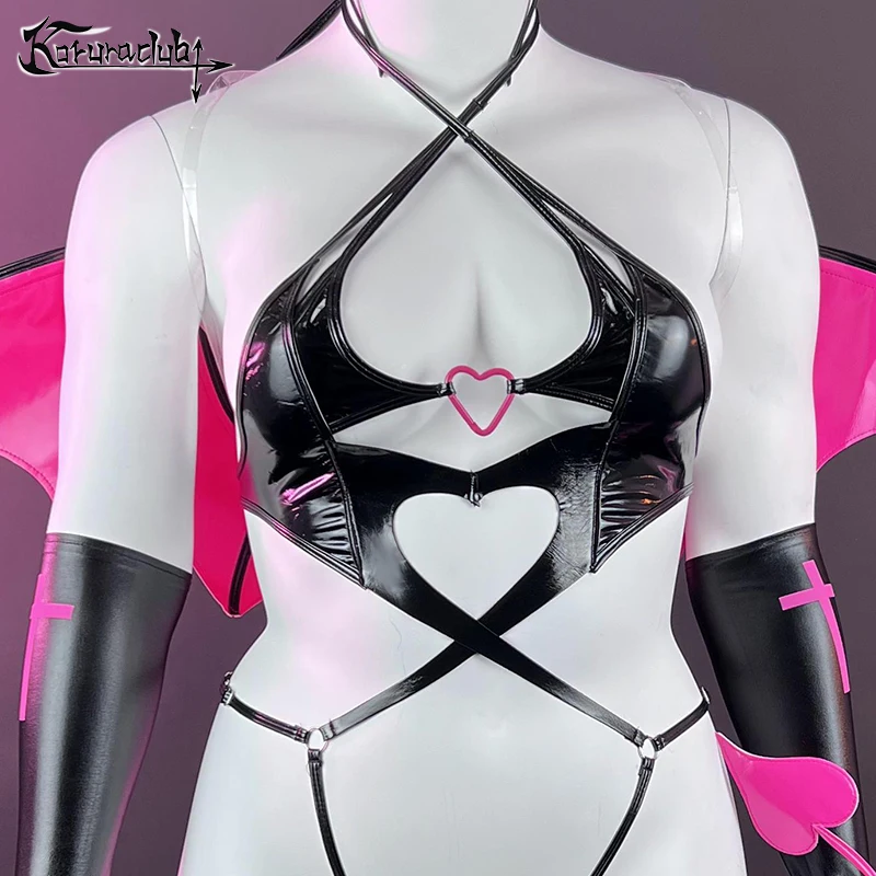 Halloween Vampire Bodysuits Bat wings little devil cosplay costume plus size women lingerie heart buckle cross stockings
