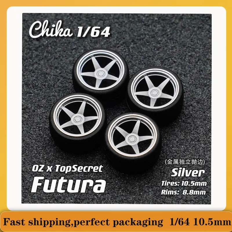 Modified wheel hub1/64 Chika Futura/V/EVO/N999 8.9/9.7/10.5mm Wheel with Brake and Tires Suitable for 1:64 static model cars