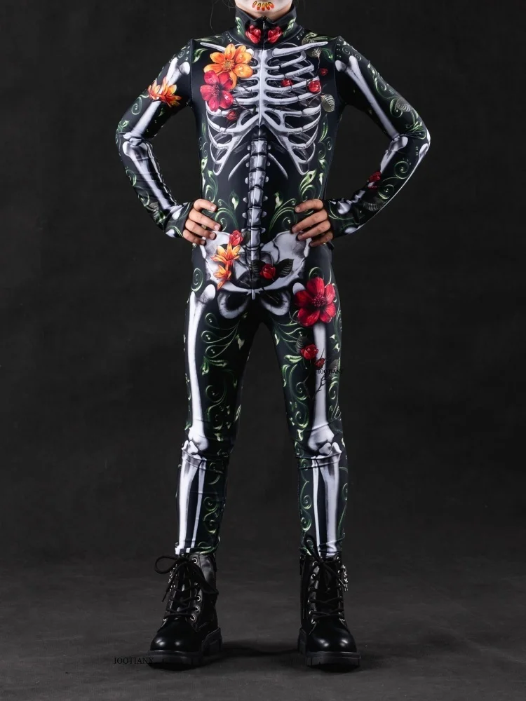Halloween-Skelett-Horror-Geister-Kostüm für Kinder, Ganzkörperanzug für Karneval, Party, Bühnenaufführung, Rollenspiel, Feiertags-Zentai-Anzug – Detail 14