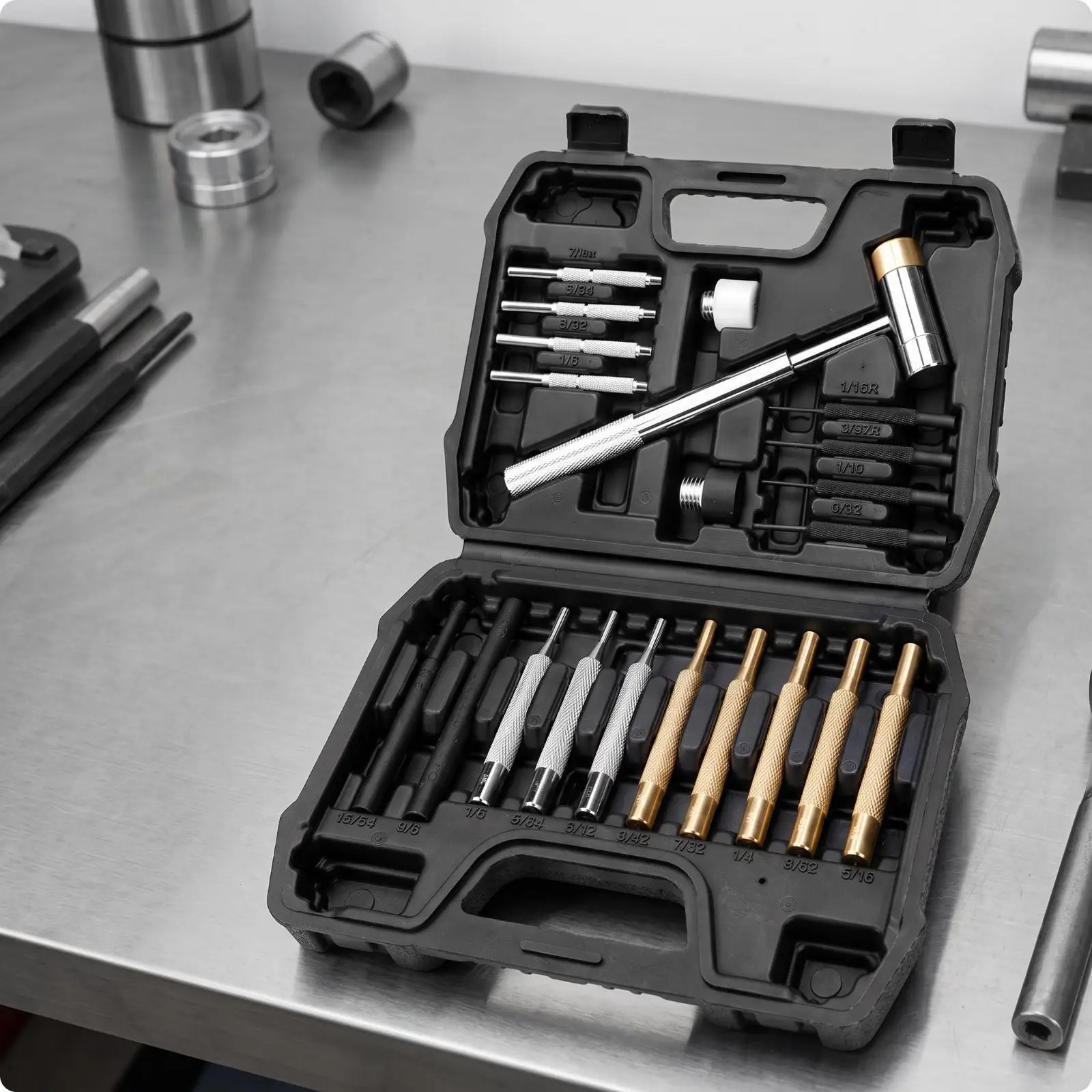 21 Pieces Punch Set with Storage Case Accurate Tools Knurled for DIYers
