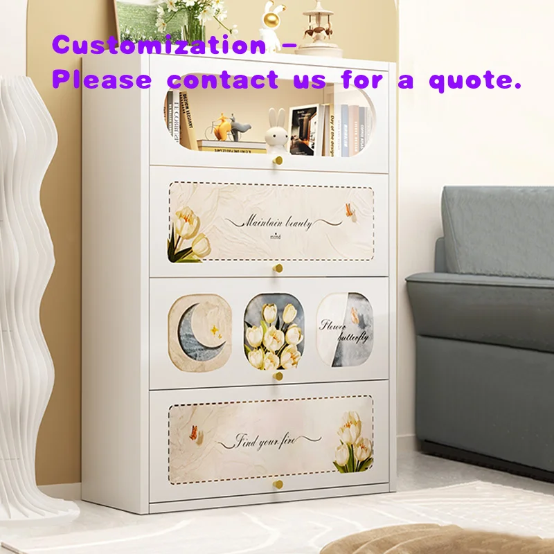 custom.Steel Bookcase with Flip Door Glass Door Bookshelf Printed Home Multifunctional Display Cabinet