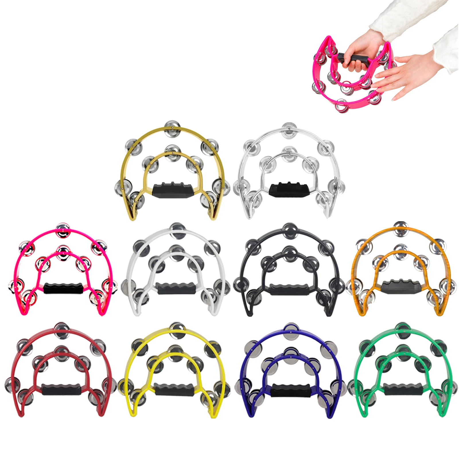 Orff Hand Bell Colorful Tambourine Double Layer Hand Bell Drum Kids Music Gift Educational Toys KTV Party Percussion Instrument