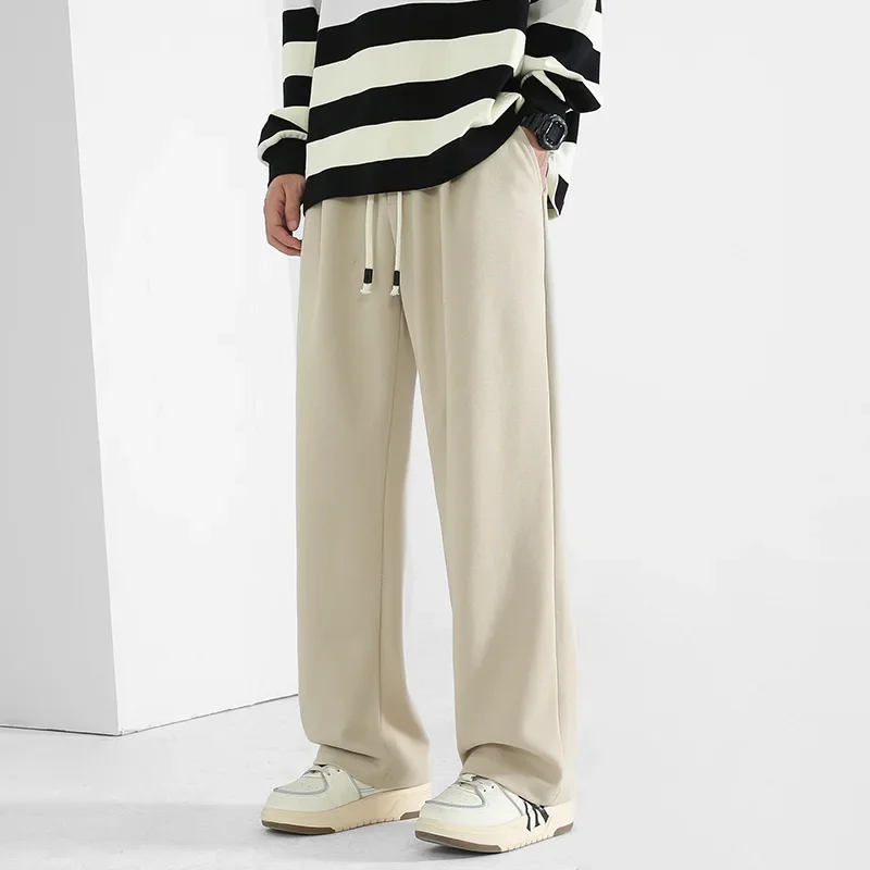 

Young Men's Straight Leg Joggers Fall Casual Pants Loose Fit Drawstring Trousers Versatile Draped Fashion Athletic Wear Big Size