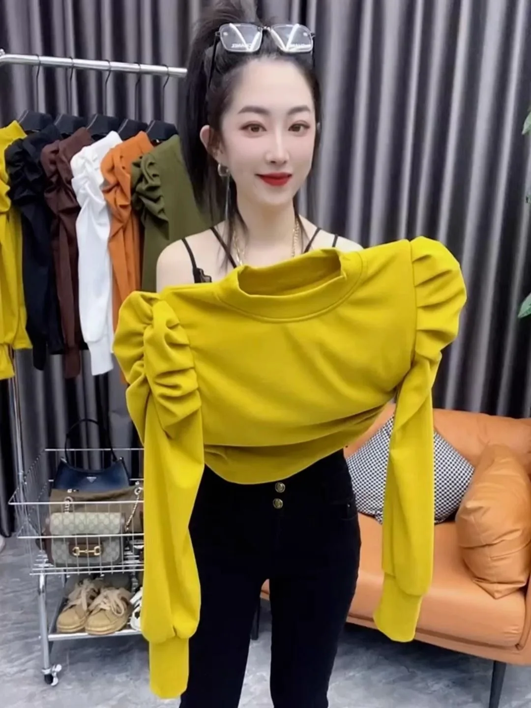 

Women's Long Sve Bubble Sve T-irt f High Collar Slim Fit Thermal Base Layer irt Korean Sle Commute Faion