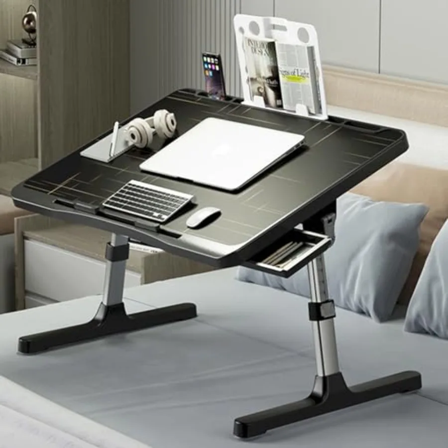 

Laptop Desk for Bed, Adjustable Bed Table with USB Charge Port, Foldable Laptop Table with Storage Drawer, Portable Laptop Bed