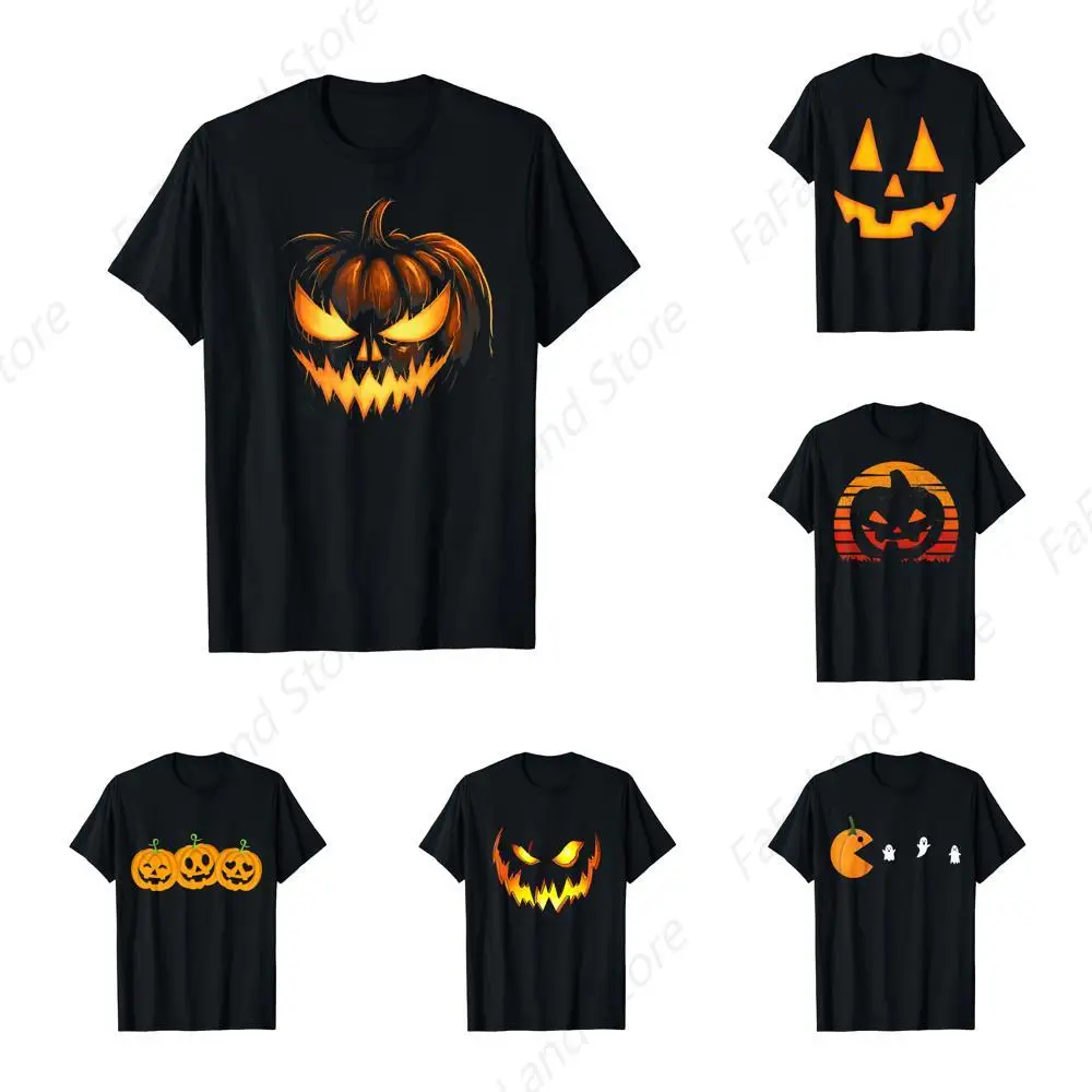 Scary Carved Pumpkin Face Jack O Lantern Halloween Costume T-Shirt for Men Women Cotton Summer Top Tee