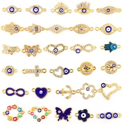 30Pcs Enamel Devil's Eye Charm Butterfly Fatima Hand Turkish Blue Eye Connector Pendant for Women's Bracelet DIY Jewelry Making