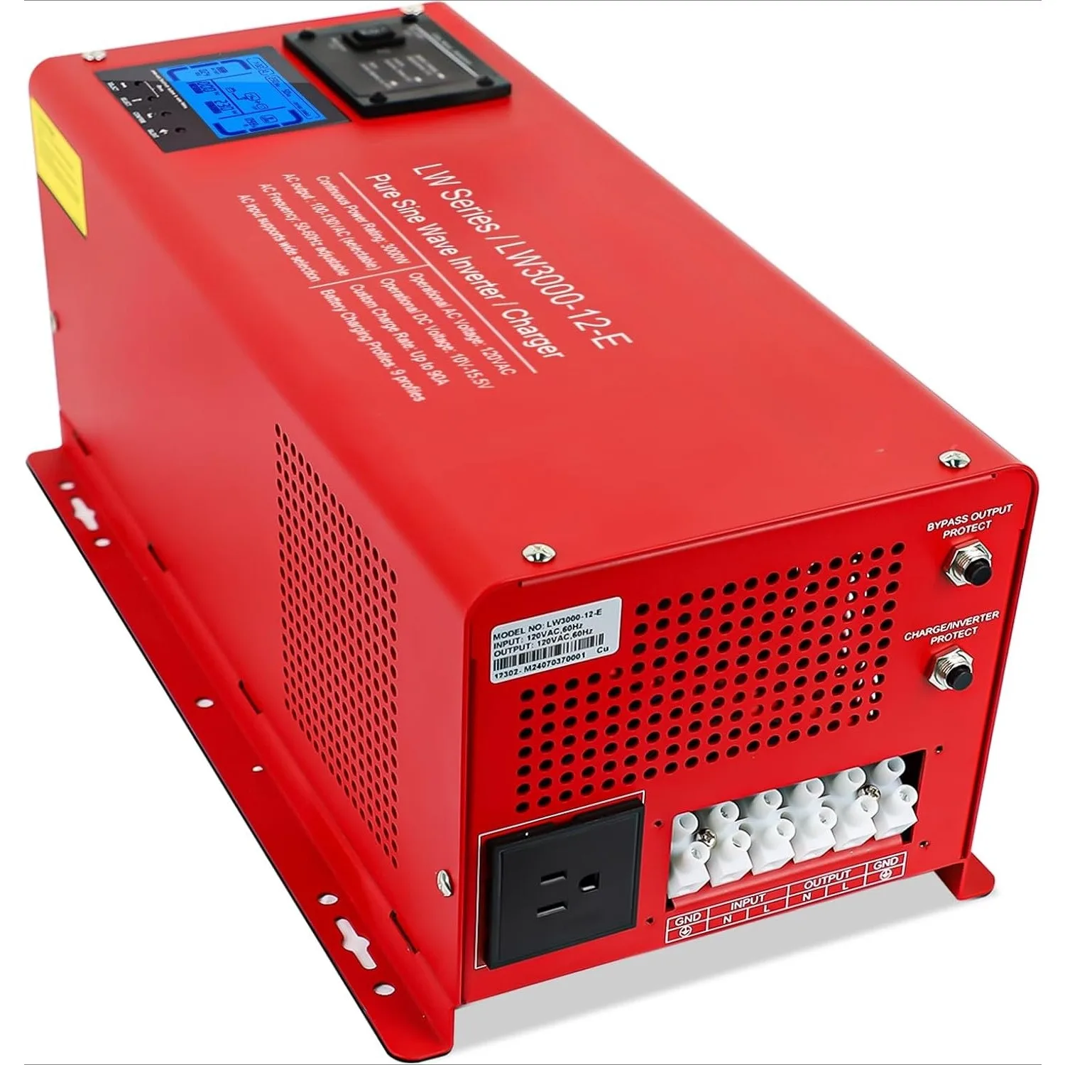 

3000W Pure Sine Wave Inverter Charger, 9000W Surge, 12V DC to 120V AC, Off-Grid Low Frequency Inverter, LCD Display