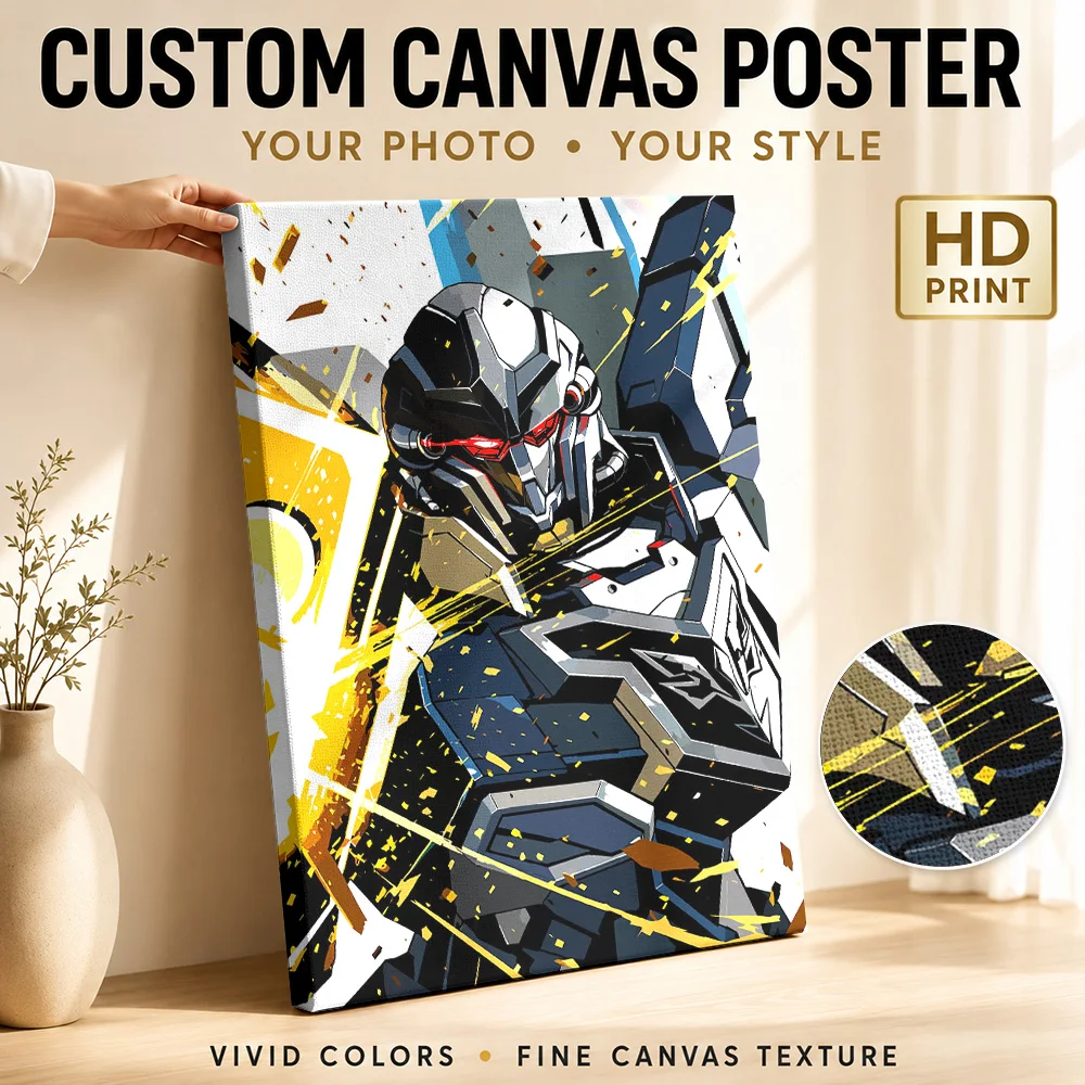 Sinanju Armored Mecha Warrior Canvas Poster Personalized Photo Multicolor Polygon Shapes Wall Art For Media Room Birthday Gift