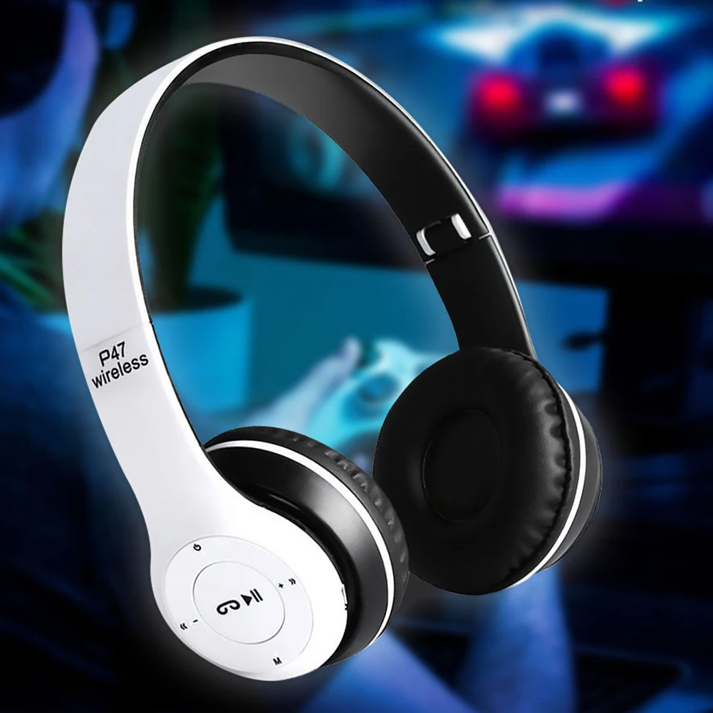 P47 Wireless Headset Over Ear Headphones Noise Cancelling Bluetooth-Compatible 5.0 Sports Game Headset Built-in Mic Mp3 Player