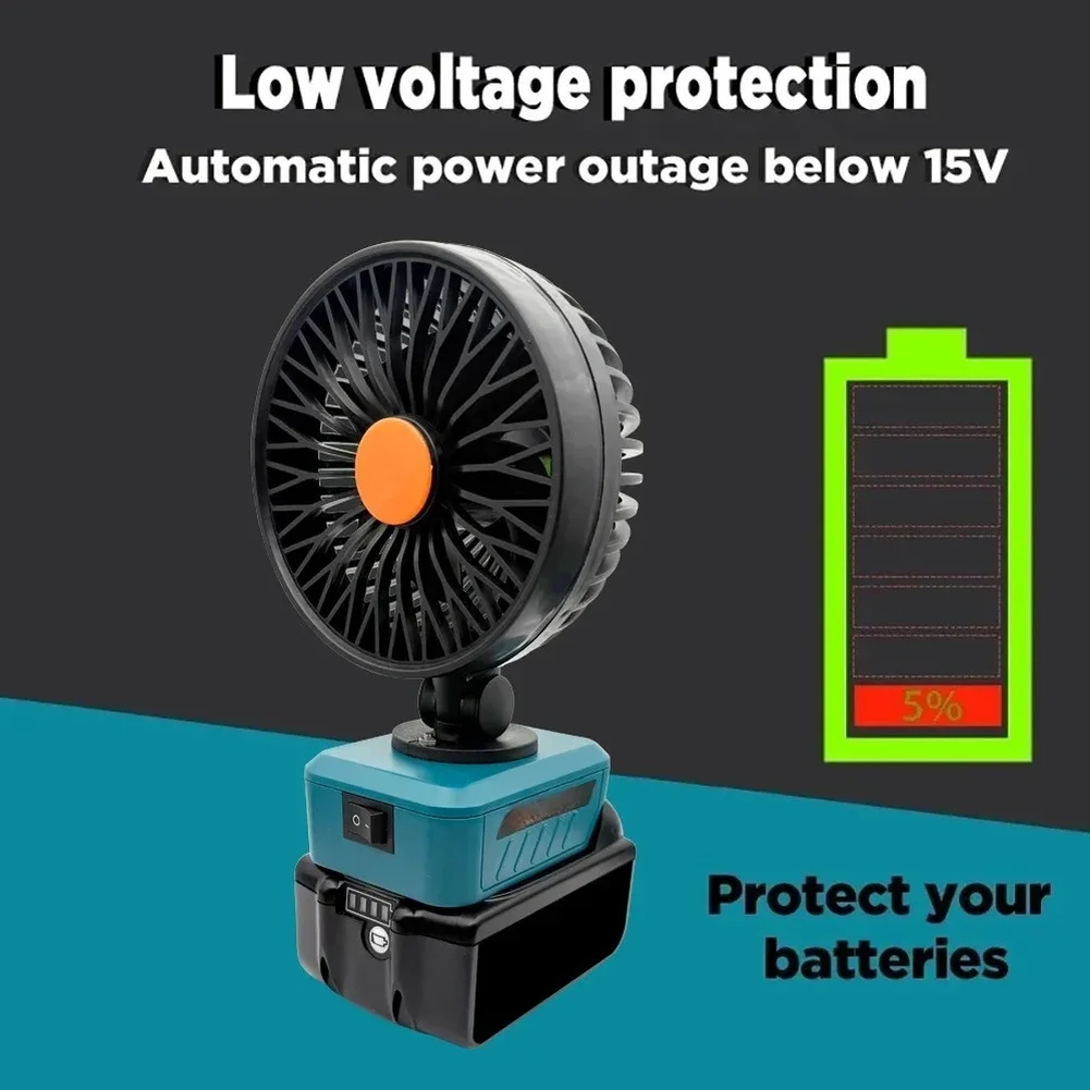 18V Fan With 5 Blades And USB Charging For Camping Desktop Use Compatible With BL1830 BL1845…