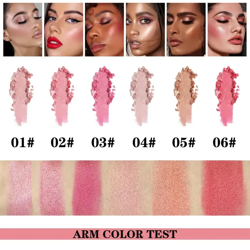 Surligneur blush brillant multicolore, processus de cuisson, effet de maquillage hydratant et brillant, léger et facile à colorer avec texture, éclaircissement du visage, avec effet éclaircissant nacré, palette de fard rose