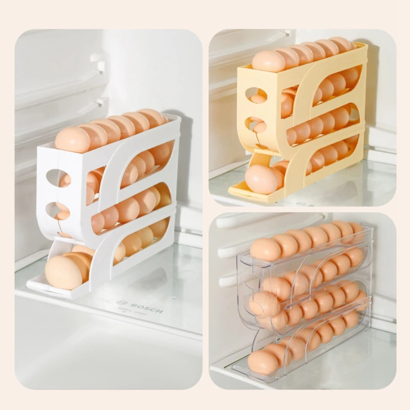 SEWS-Automatic Scrolling Egg Rack Egg Basket Container Roll Down Refrigerator Egg Dispenser Kitchen Home