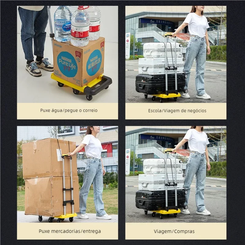 Handcart for Moving Goods, Small Cart for Pulling Goods, Folding Four-wheel Small Cart, Heavy-duty Express Logistics