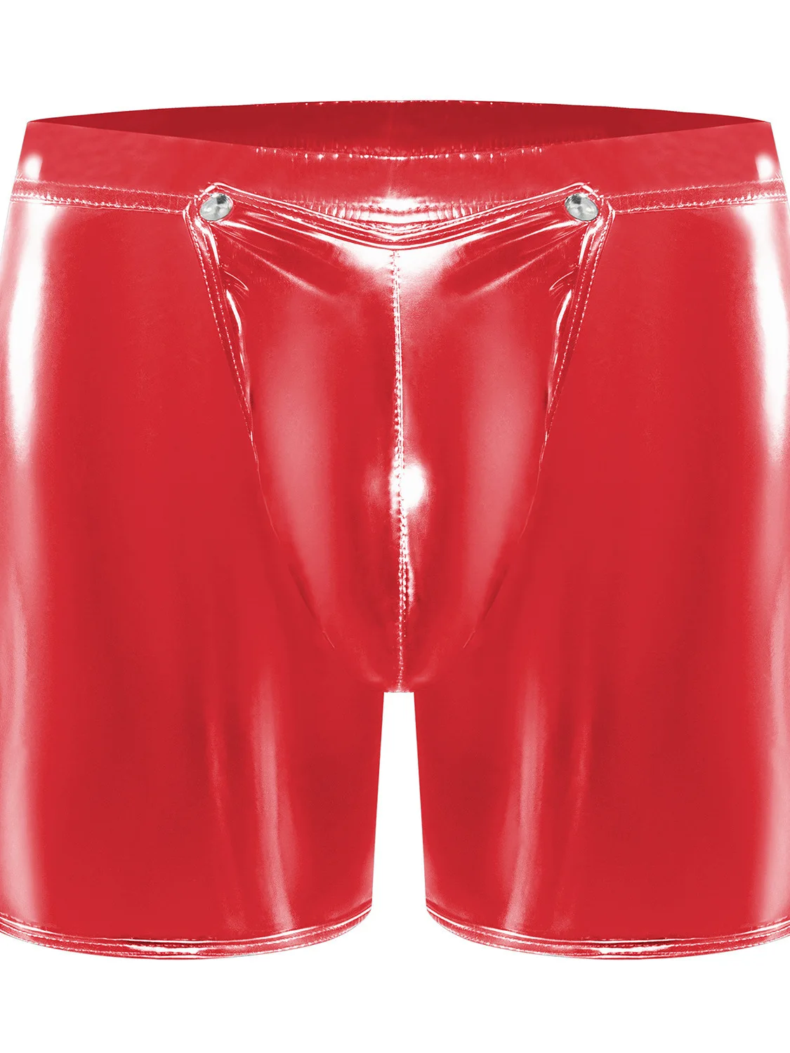 2024 New Sexy Mid Waisted PVC Bright Leather Open Crotch Underpants Men's Accurate Size No Odor Solid Color Slim Boxers JCAF