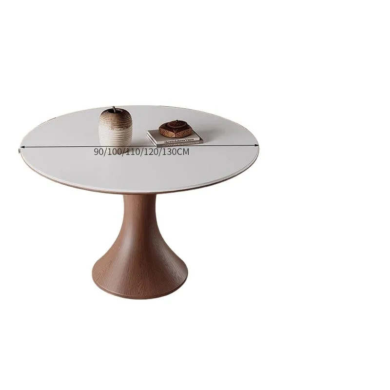 French medieval style solid wood rock slab dining table household small apartment ash wood retro style living room round eating