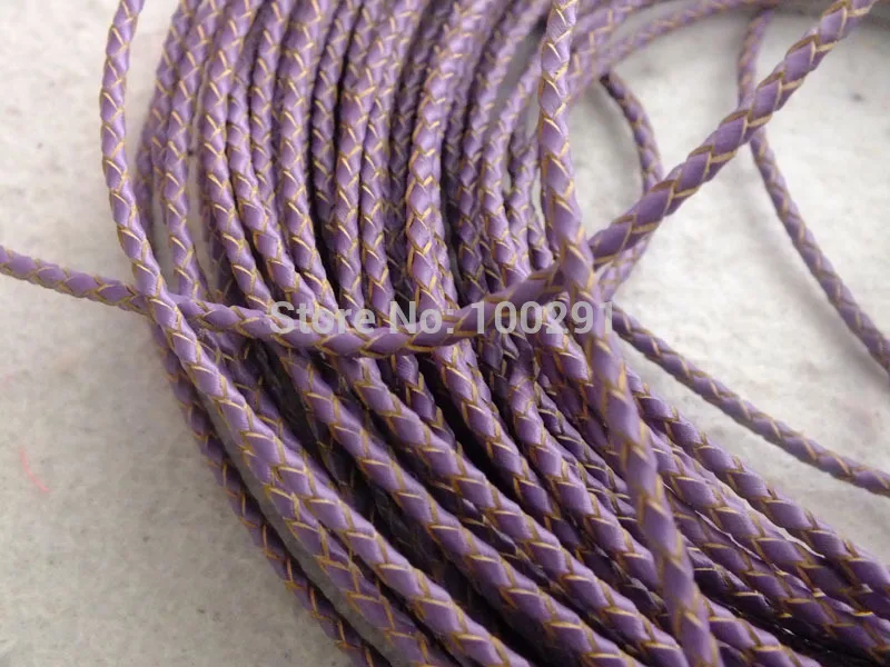 50 Meters DIY  High quality natural 3mm purple braided genuine leather cord