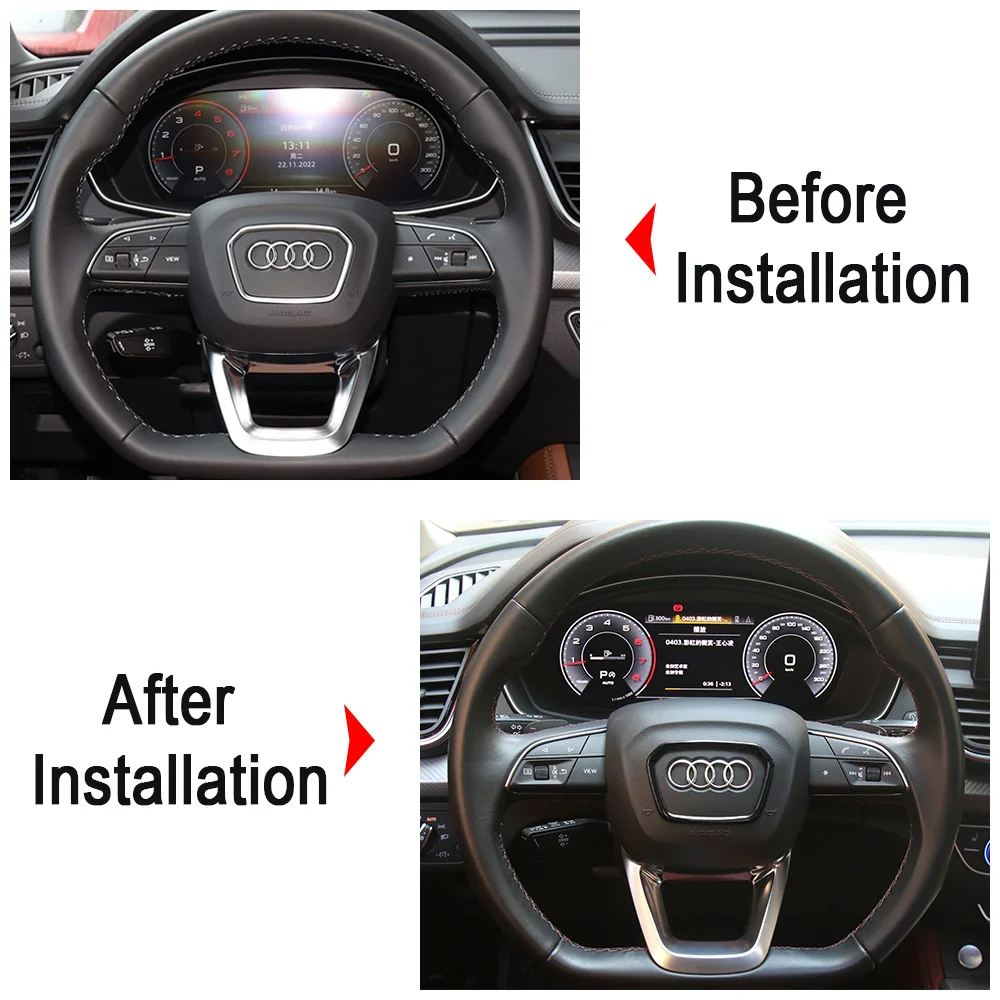 Car Steering Wheel Trim Cover For Audi A3 8Y A4 B9 Q3 Q5 SQ5 Sportback Q7 Q8 Quattro Sline Decorative Sticker Accessories