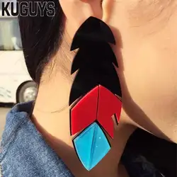 Acrylic Jewelry Colorful Feather Earrings for Women Long Hyperbole Fashion Accessories