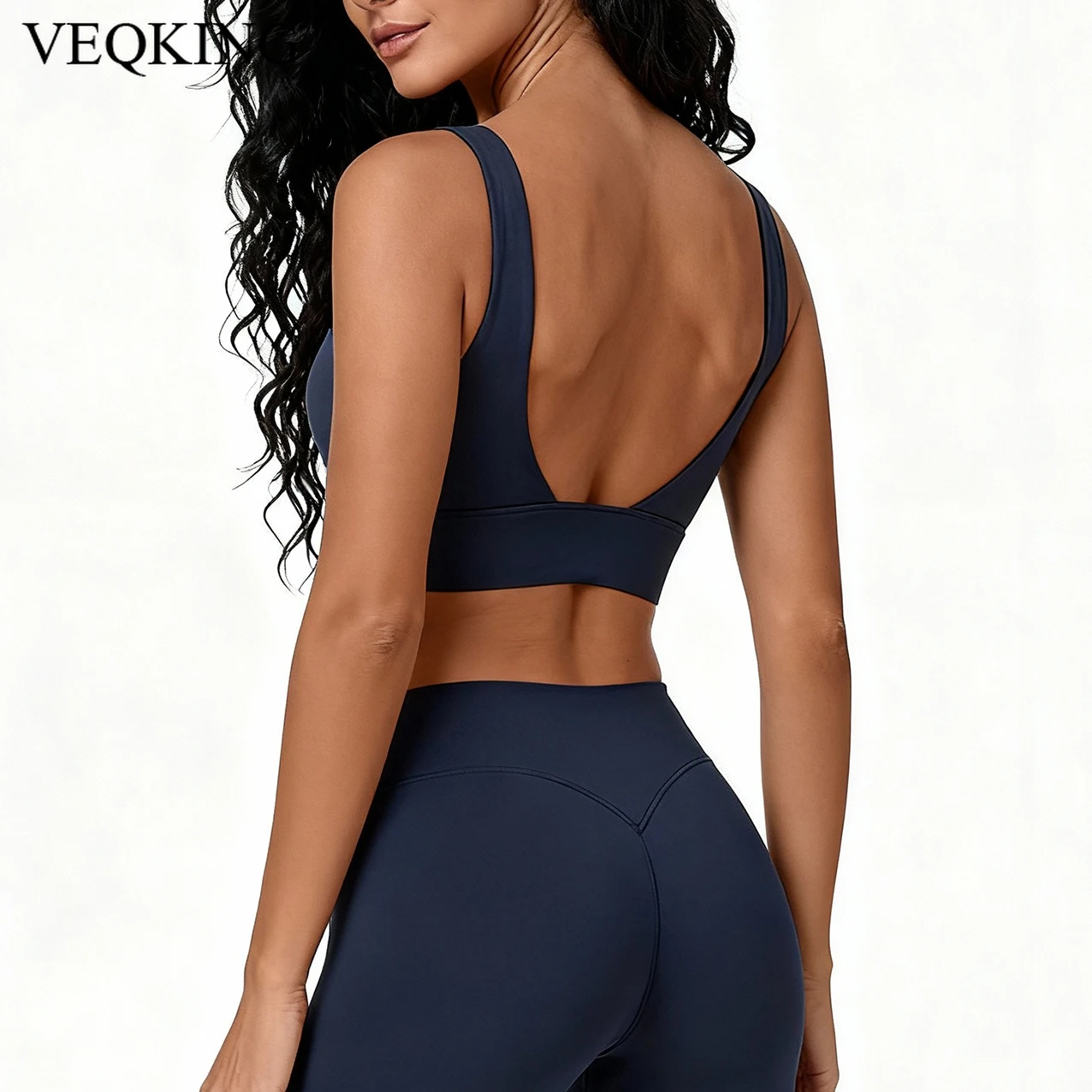 

VEQKING Спортивные бюстгальтеры с открытой спиной для женщин со съемными подушечками Укороченный топ для йоги с широким подолом и высокой поддержкой Тренажерный зал Топ Быстросохнущая одежда с эффектом пуш-ап