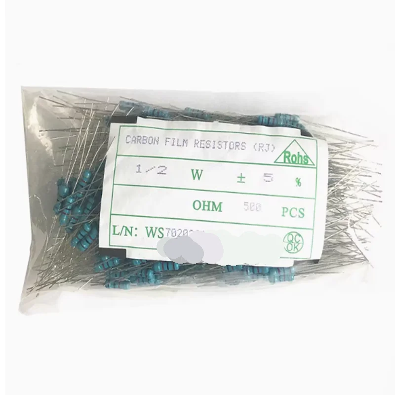 

500pcs 0.5W 1/2W Metal film resistors 5% resistance: 0.1R~1R 1R-100R 100R-1K 1K-100K 100K-1M 500/PACK