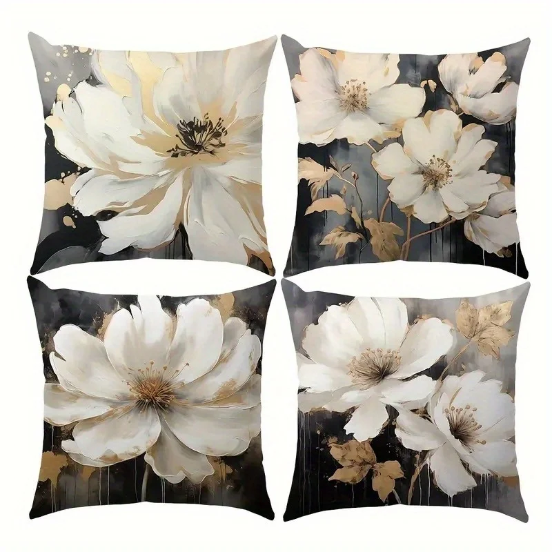 Luxury Watercolor Floral Peony Pillow Covers Set 4 PCS Artistic Decorative Throw Cushions for Living Room Home Decor Accent