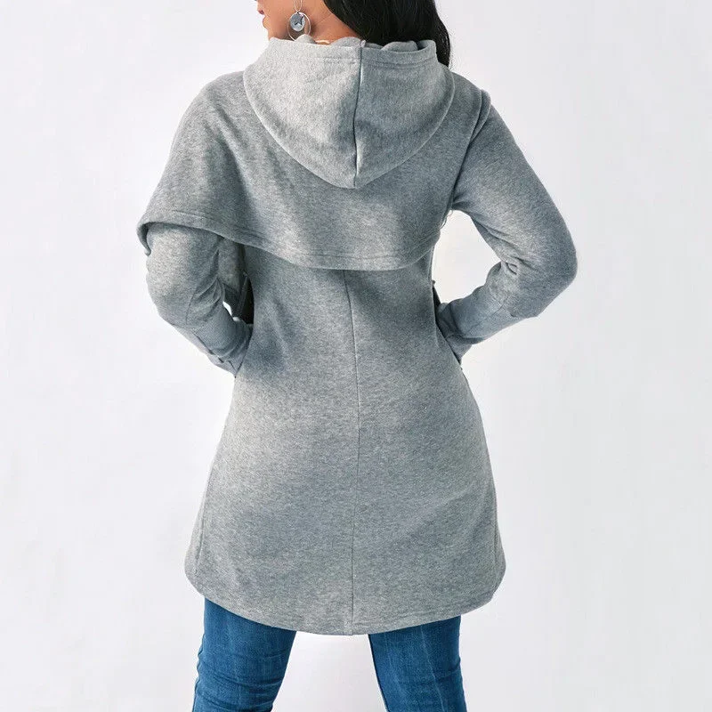 2021 Solid Sweatshirts New Female Casual Warm Hooded Jumper Women Autumn Winter Long Sleeve Pocket Irregular Pullover Hoodies