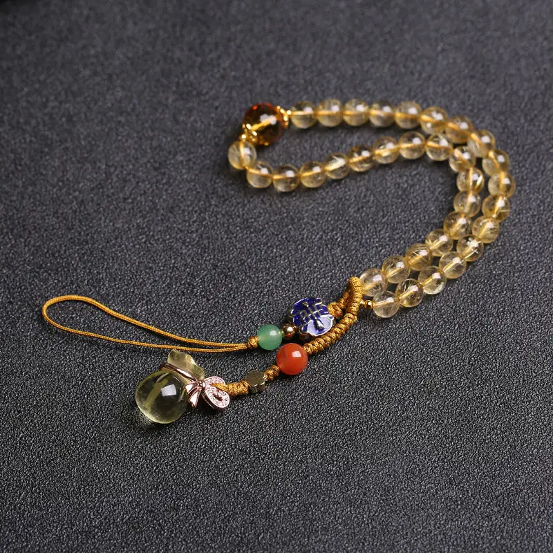 Natural Yellow Crystal Money Bag Attractive Money Chain Pendant for Men and Women Couples Crystal Phone Pendant Wrist Pendant