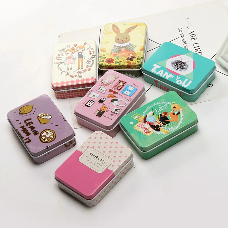 1pcs Mini Tin Box With Lid Portable Rectangular Small Storage Container Empty Candy Cases Pill Boxes Gift Packaging Organizer