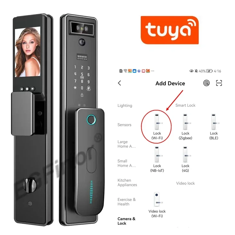 3D Wifi Face Recognition Tuya APP Remote Control Smart Electronic Door Lock Fingerprint Password IC Card Auto Home Security Lock