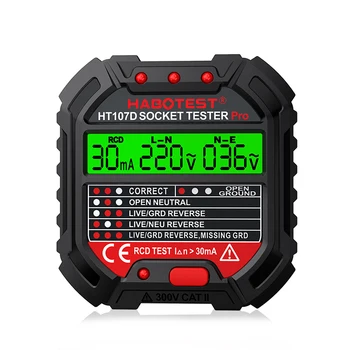 HT106 HT107 소켓 테스터 프로 전압 테스트 디지털 콘센트 소켓 감지, 미국, 영국, EU 플러그 접지 제로 라인 플러그 극성 위상 검사