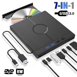 7-in-1 USB 3.0 Type C External CD DVD RW Optical Drive DVD Player Burner Reader Multi-Function Drive For Windows Mac PC Laptop